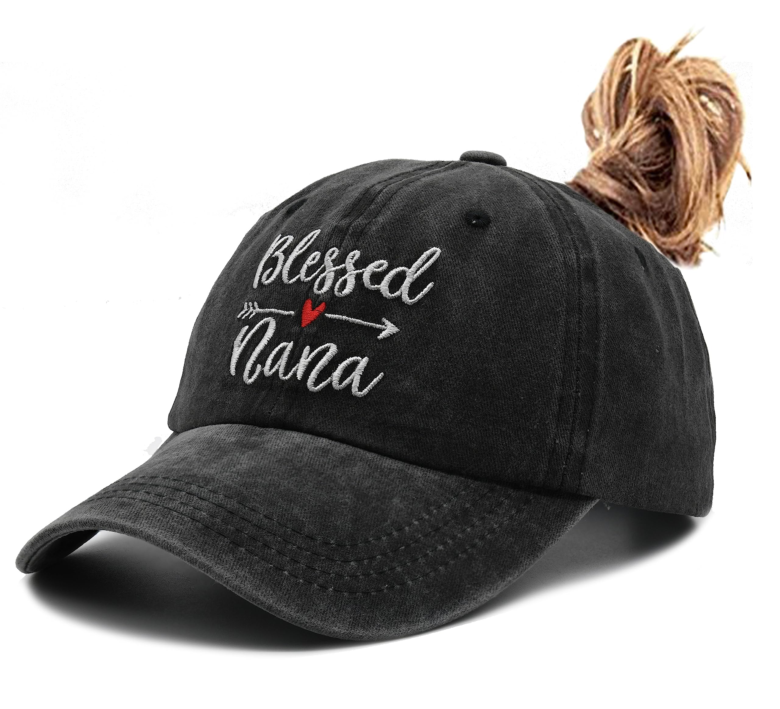 WaldealWomen's Blessed Nana Ponytail Embroidered Adjustable Dad Hat Baseball Cap Black