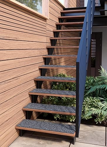 Miniatura 7 de Peldaños de escalera para exteriores, antideslizantes, 35 x 10 pulgadas (paquete de 6), peldaños de alfombra con respaldo de goma, color gris floral