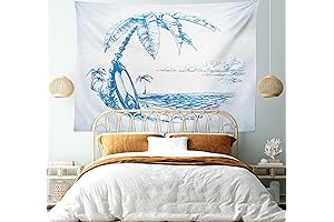Ambesonne Surf Tapestry: Hawaiian Beach Scene Watercolor Graphic