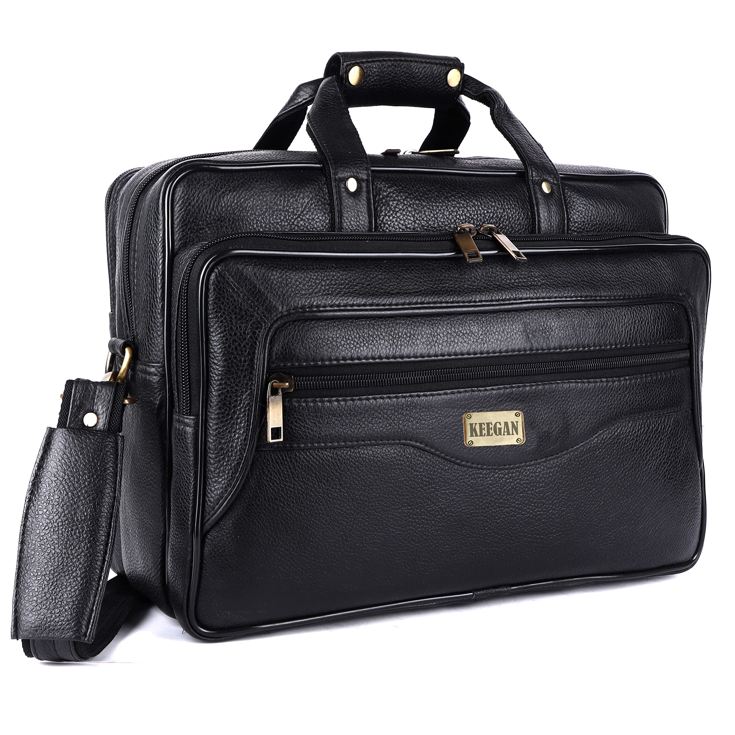 Keegan 100% Pure Genuine Leather Stylish 16 inches Designer Spacious Briefcase Laptop Messenger Travel Office Bag for Man and Women|Padded Laptop Compartment|Travel Bag (Black) (B0B6G9F5R3) Amazon Price History, Amazon Price Tracker