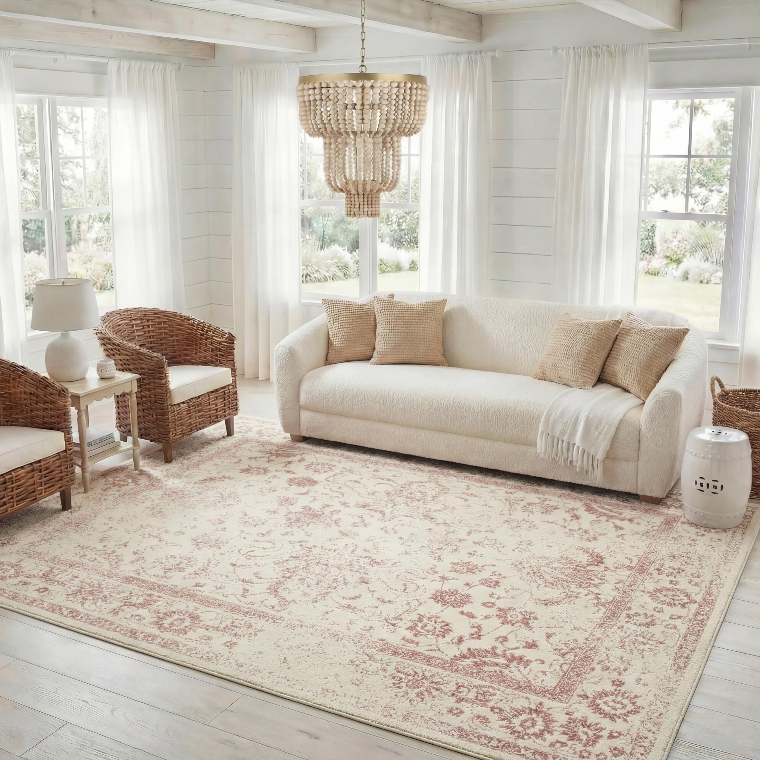 SAFAVIEH Tapis 183 x 274 cm - Adirondack Collection - Transitionnel Design, Ivoire & Rose, Mélange Synthétique Entretien Facile, Idéal pour Salon, Chambre, Bureau
