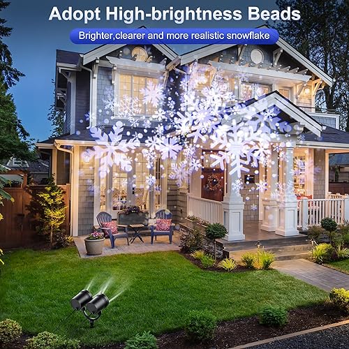 Miniatura 6 de Fussion Proyector de luces de Navidad de copo de nieve para exteriores, luces de proyector de copo de nieve de doble cabeza, impermeables, proyector