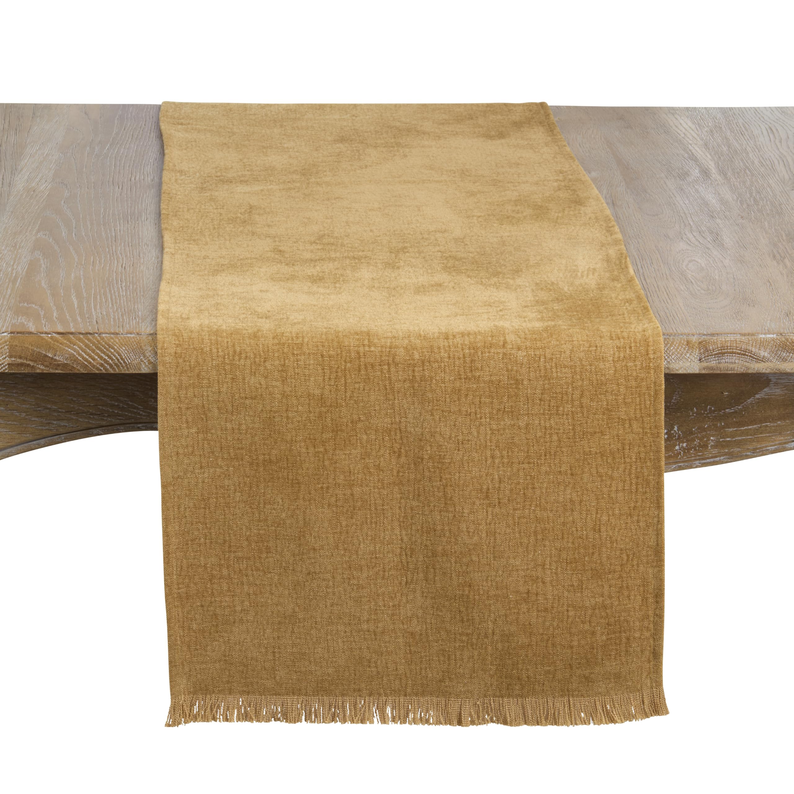 SARO LIFESTYLE Fringed Textured Table Runner - Decorative Everyday Table Runner for Casual Dining Tables, Layered Tablescapes, and Modern Farmhouse Home Décor, 16"x72", Mustard