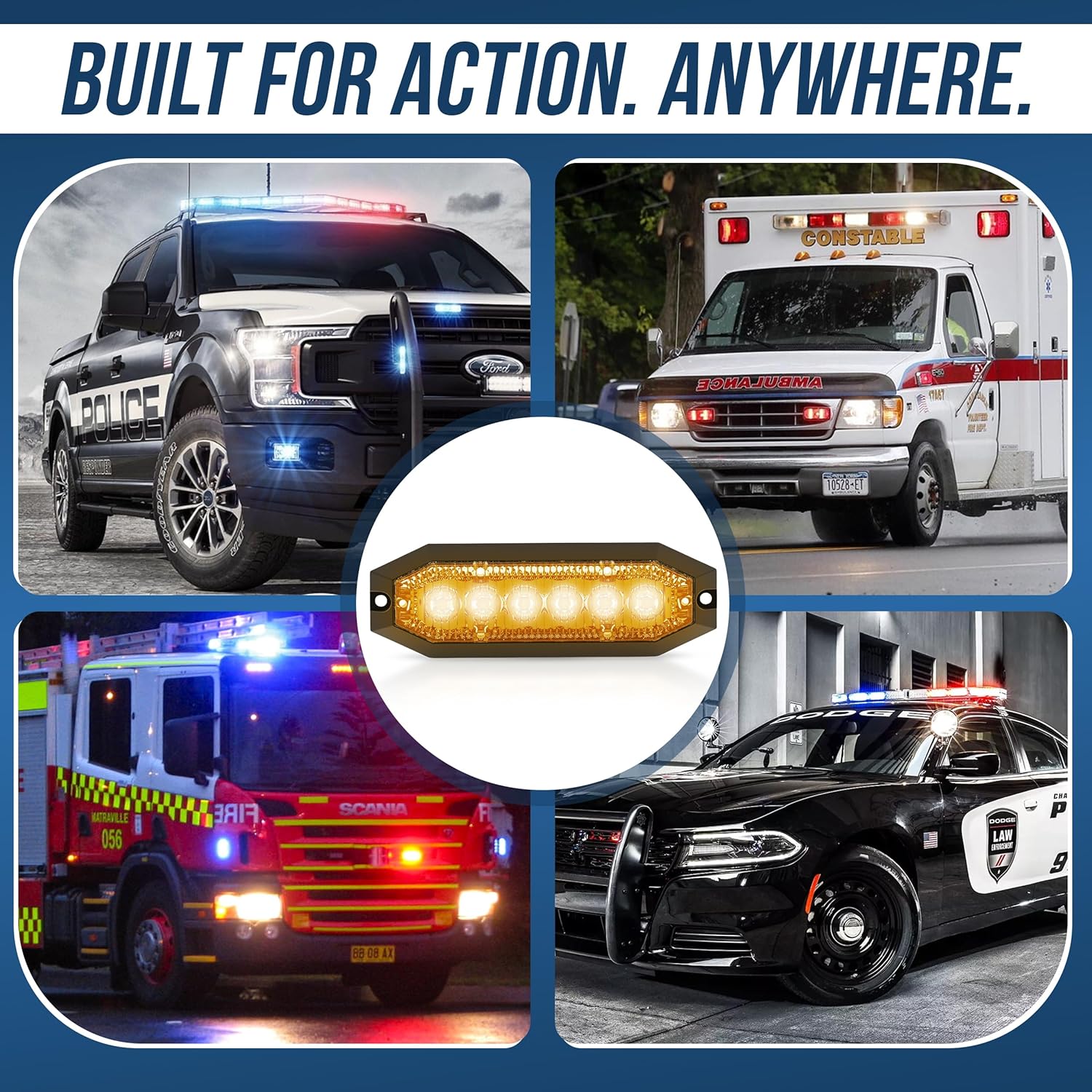 UBL U-Lite V2 Surface Mount LED Grille Light - 12V Slim Emergency Warning Vehicle Strobe Light with Multiple Flash Patterns for Cars, Trucks, SUVs & Fleet Vehicles (Amber)
