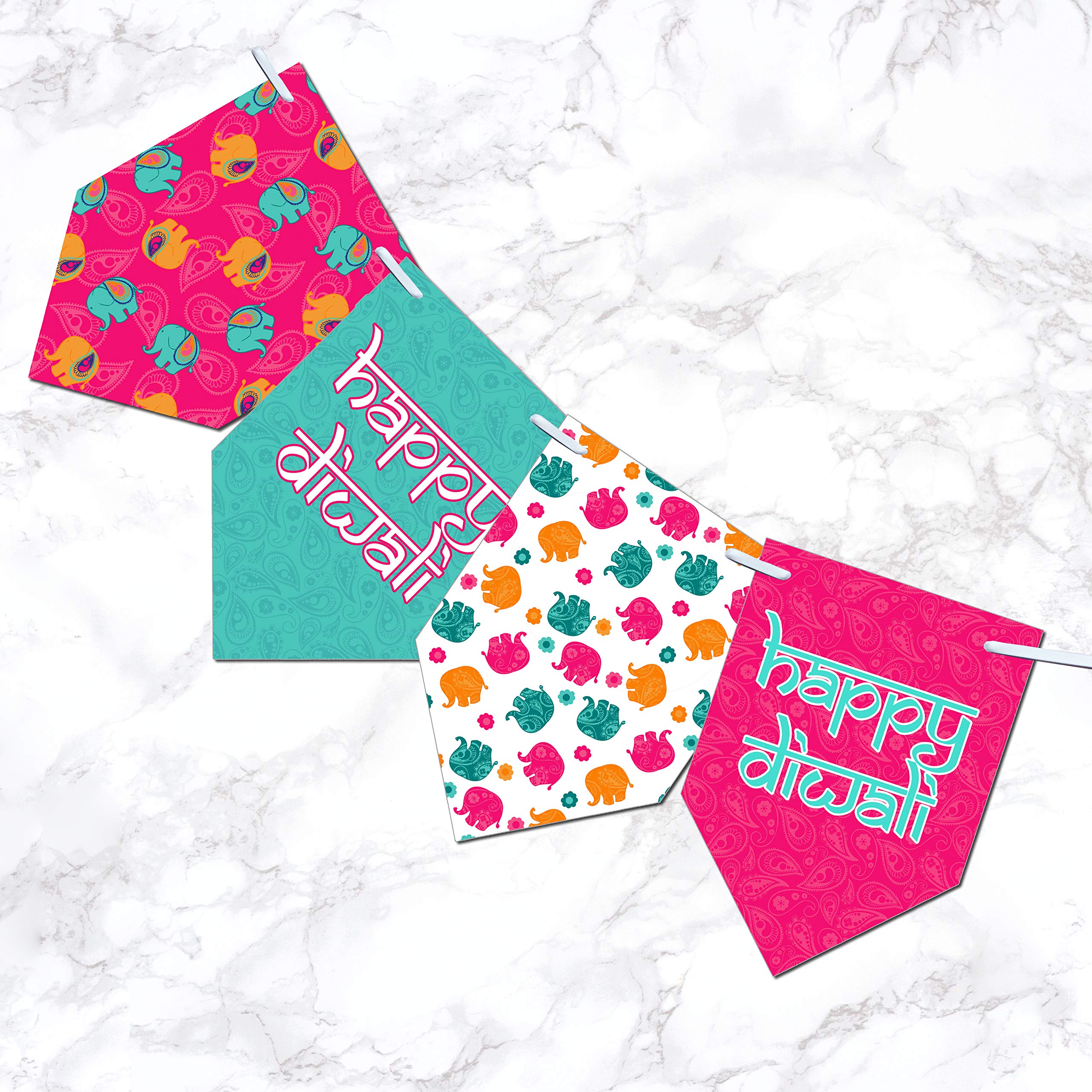 HAPPY DIWALI BANNER - Diwali festival banner bunting Colourful Diwali decorations x 12 flags (Design 3)