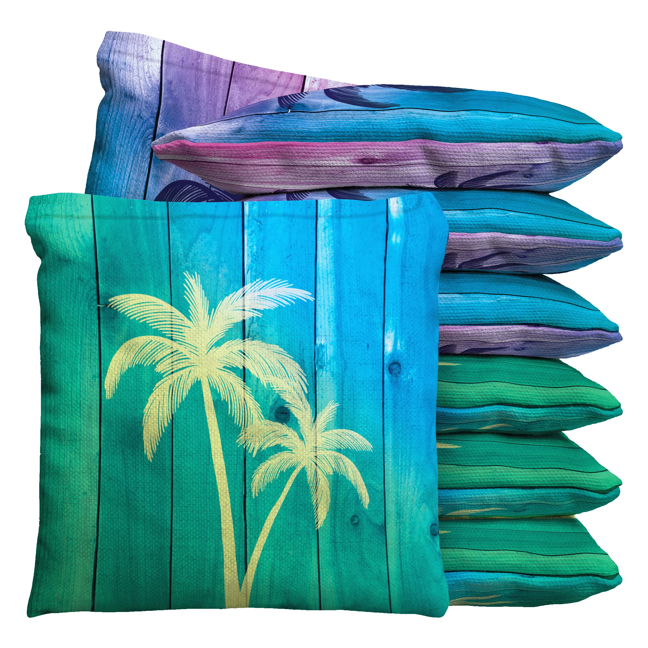 Baggo Woodgrain Beach Palms Cornhole 1 LB Bean Bag Toss Bags (Set of 8)