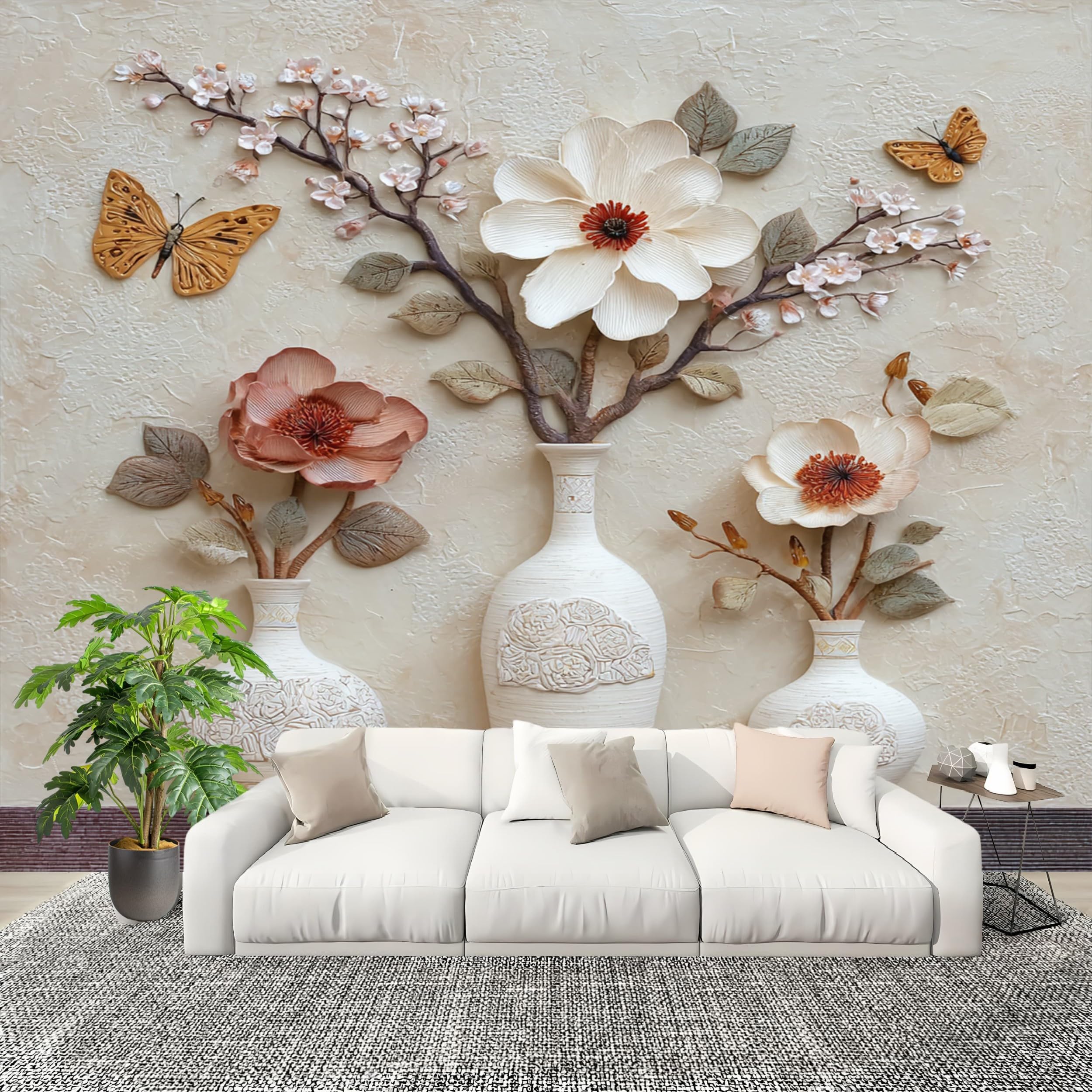 Fleurs panoramiques papier peint pour salon et décoration maison