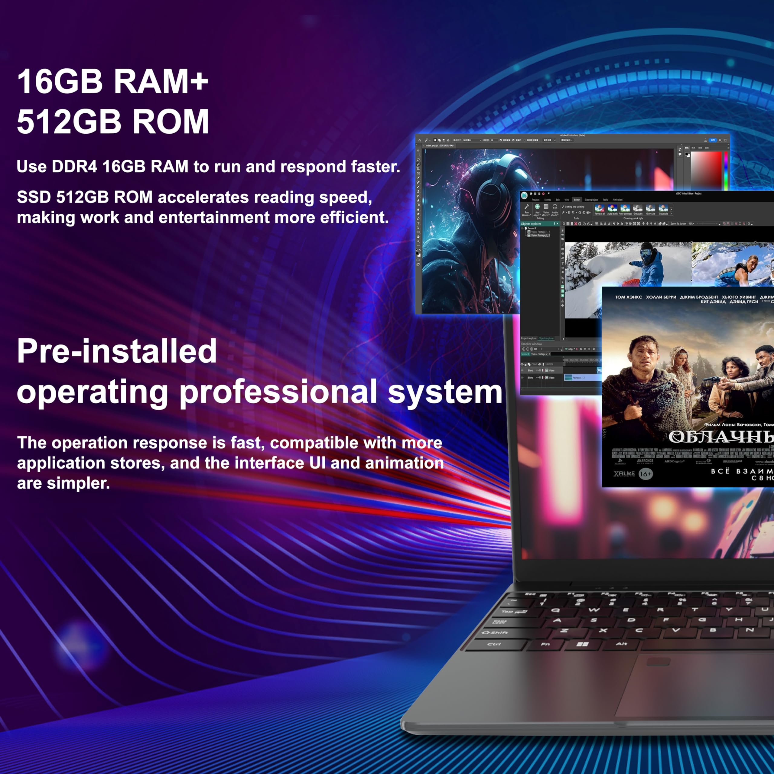 Ordenador portátil de 15,6 pulgadas, PC portátil procesador cuádruple Alder Lake N95 hasta 3,4 GHz, 16GB RAM 512GB SSD, WiFi de doble banda, Bluetooth 5.0, USB 3.0 Mini HDMI, ligero para estudios de