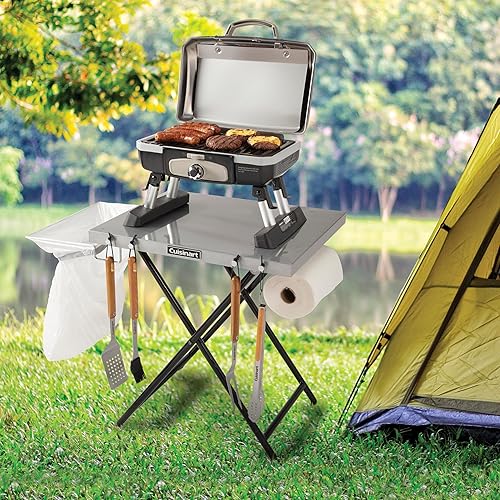 Miniatura 9 de Cuisinart Mesa de preparación Fold 'n Go, mesa plegable portátil y soporte para parrilla con ganchos para herramientas, soporte para bolsas de