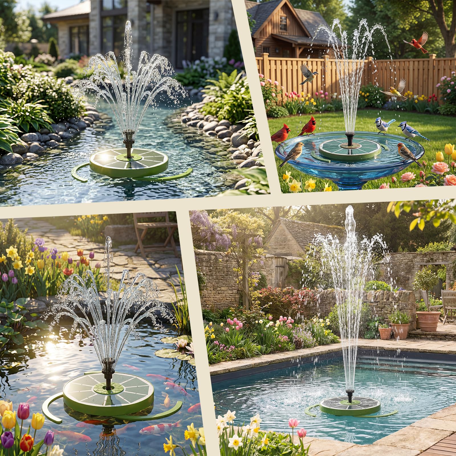 AISITIN Solarbrunnen für Draussen Verbessert mit Batterie, 3,5W Solar Schwimmender Fontäne Pumpe mit Verschiedene Sprüh Effekten, Solar Springbrunnen für Außen mit Grün Glasscheibe für Garten,Vogelbad