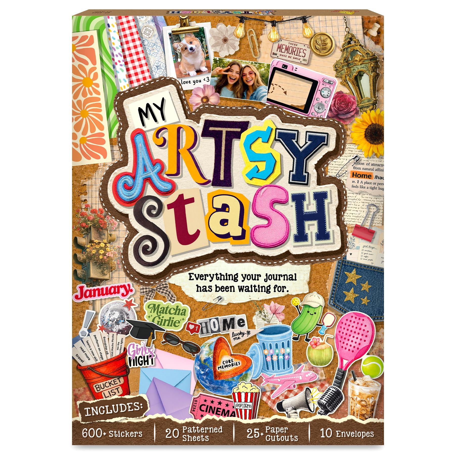 My Artsy Stash – Scrapbooking Kit, Journaling Kit & Junk Journal Supplies | For Teens, Tweens & Adults, 600+ Stickers & Cutouts, Patterned Paper, DIY Diary Decorating, Aesthetic Craft Gift Ages 10+
