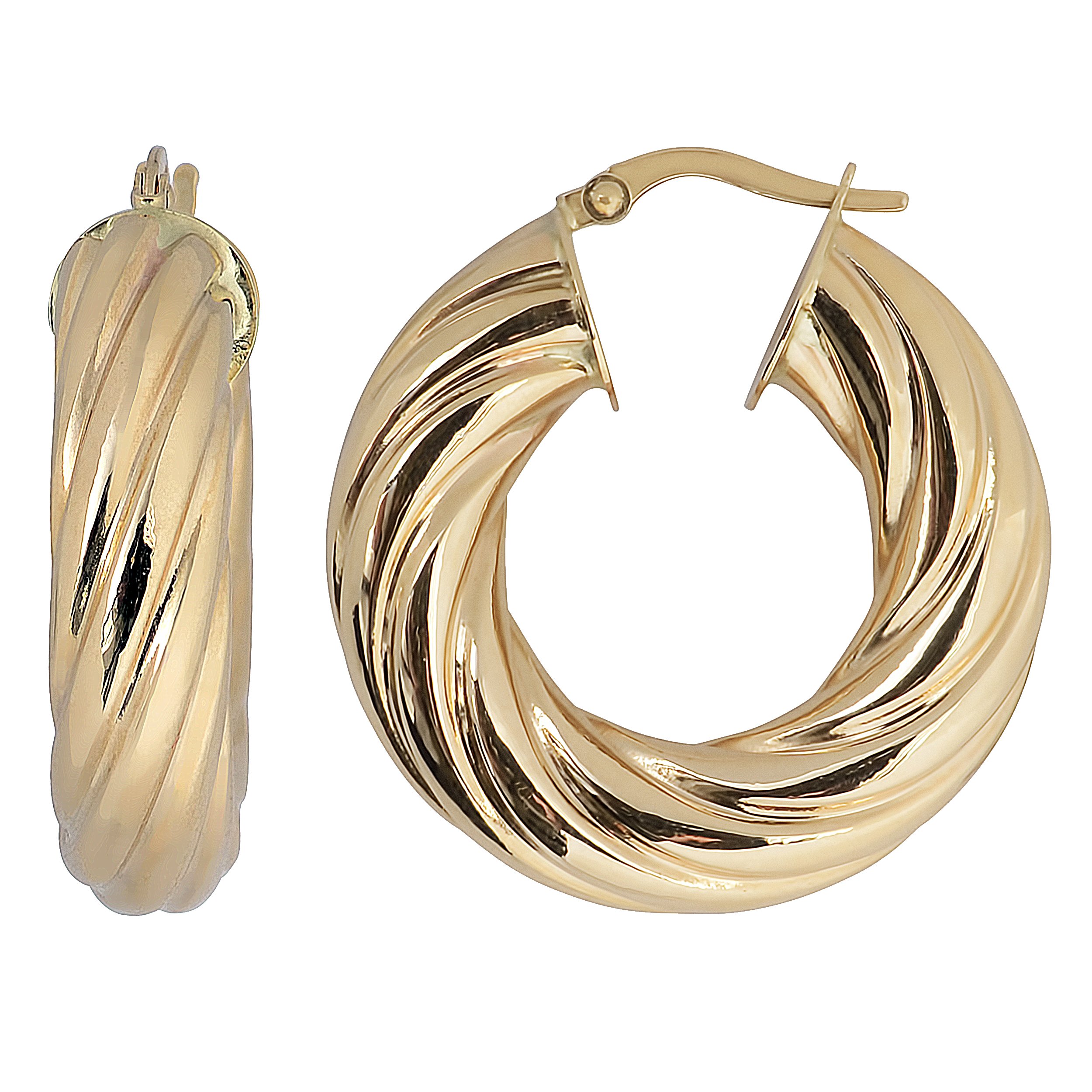 Kooljewelry 14k Yellow Gold 7 mm Twist Detail Bold Hoop Earrings