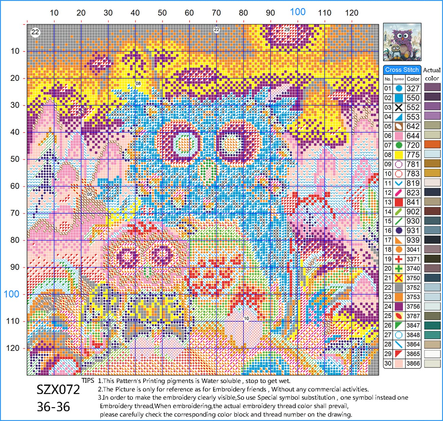 Kit De Broderie Point De Croix - Motif Hibou De Noël Pré-imprimé Sur Tissu - Pour Débutants (Taille Finie 60x23 Cm)