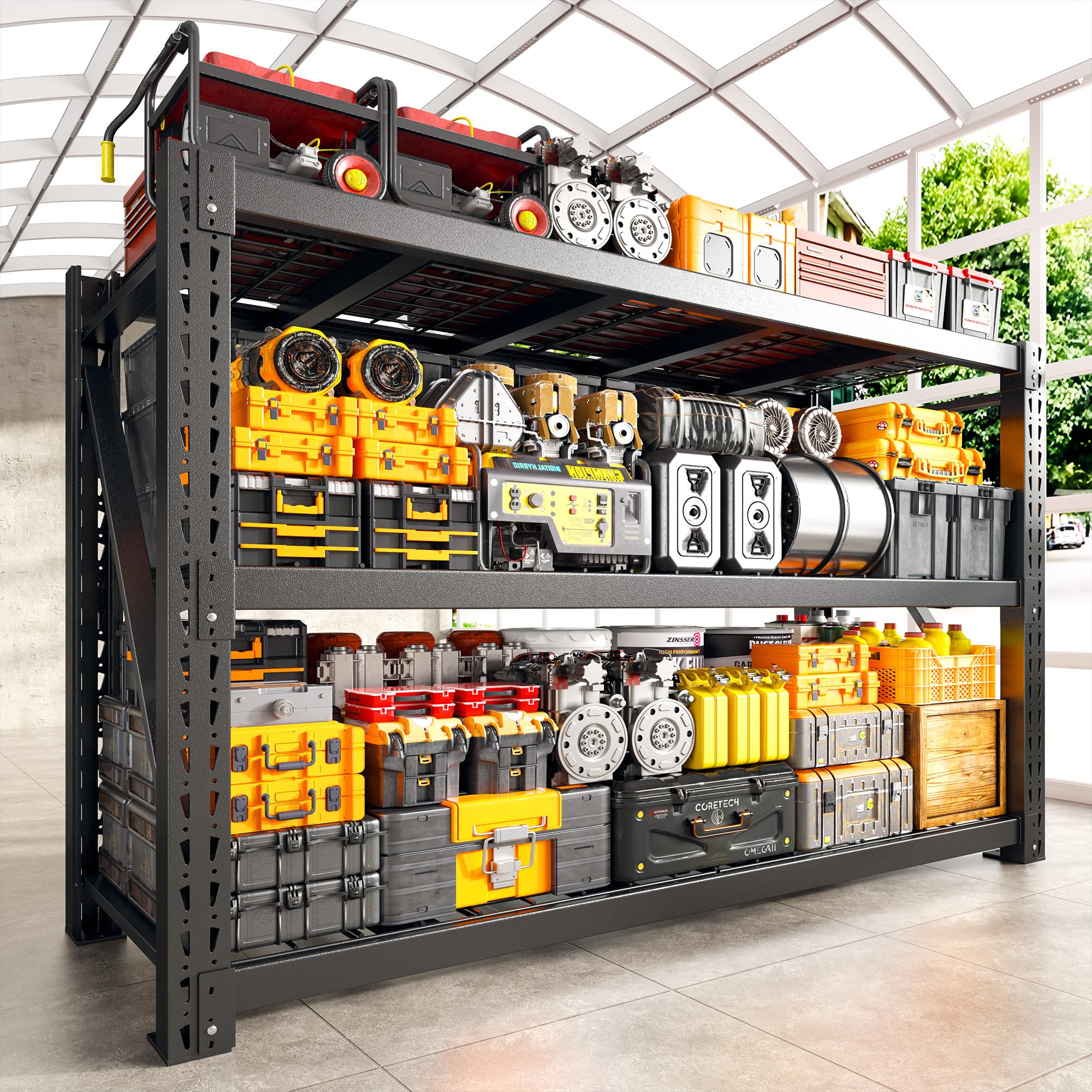 Bepatio 8250LBS Garage Shelving Heavy Duty Storage Shelves Industrial Metal Shelving Adjustable 3-Tier Shelves for Garage, Warehouse Basement 24" D × 60" W × 66" H