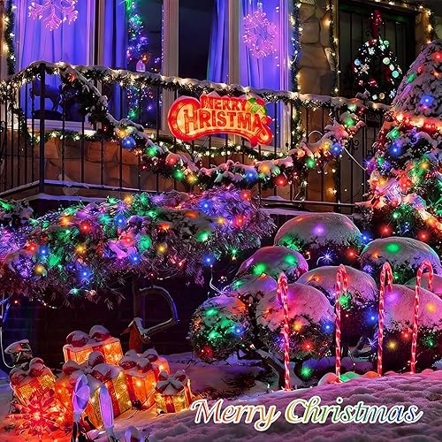 Miniatura 7 de QITONG Paquete de 2 luces solares de Navidad multicolor, cada cadena de 200 luces LED solares de 66 pies para exteriores, impermeable, 8 modos de