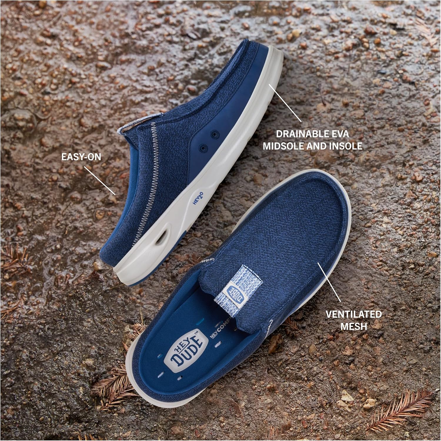 HEYDUDE Men’s Wally Hey2O Slip Mesh Mule | Lightweight Water Friendly Slip On Shoes for Everyday Casual Wear