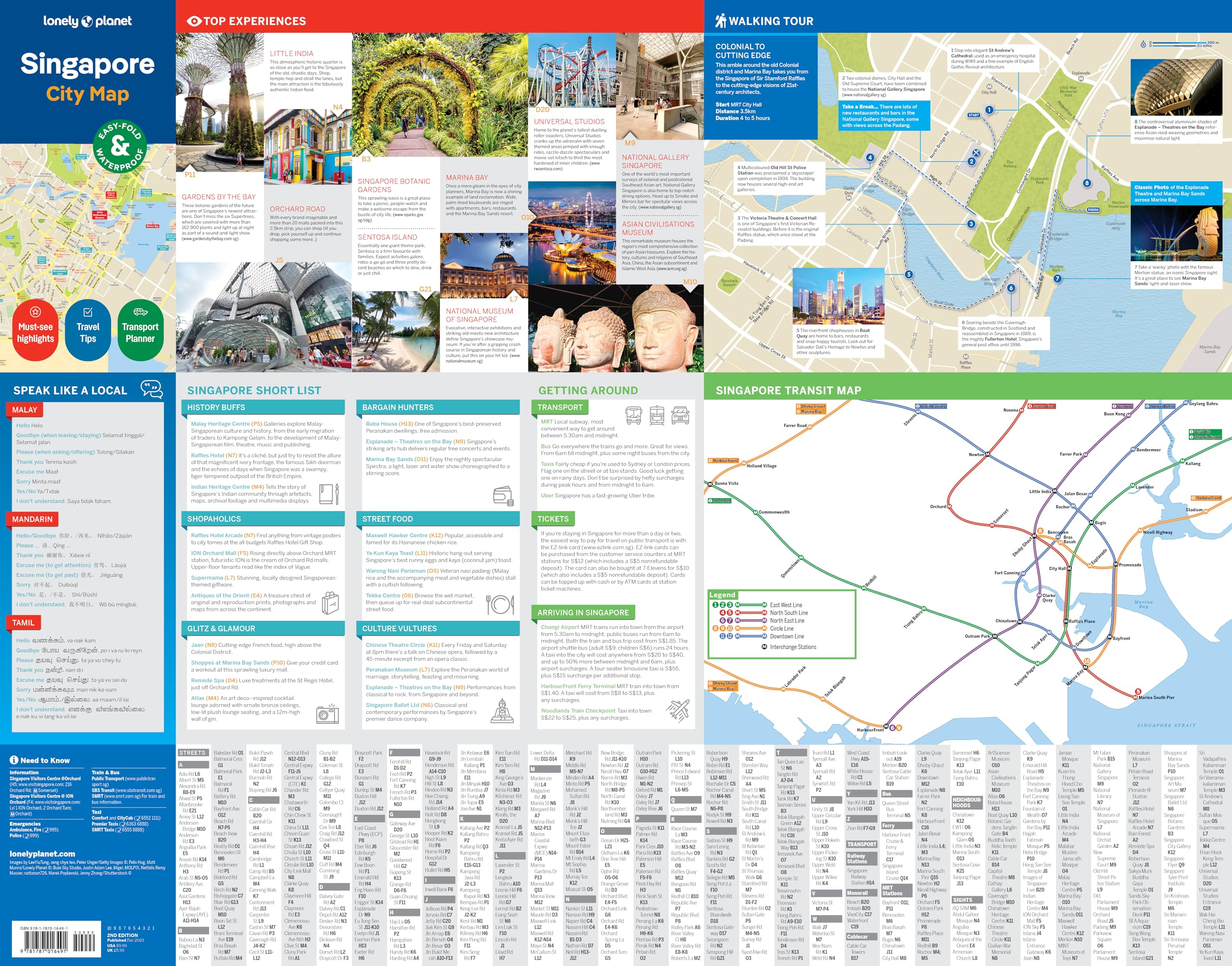 Lonely Planet Singapore City Map Waterproof Easy-Fold Planning Map Attractions Walking Tours