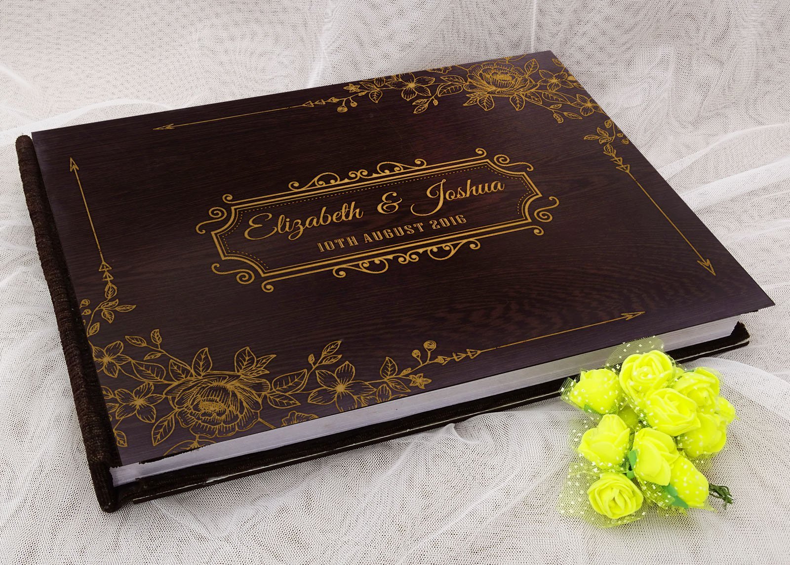 personalisierte holz floral graviert Brautpaarberatung Buch rustikale Hochzeit Gästebuch personalisiert - 50 Seiten