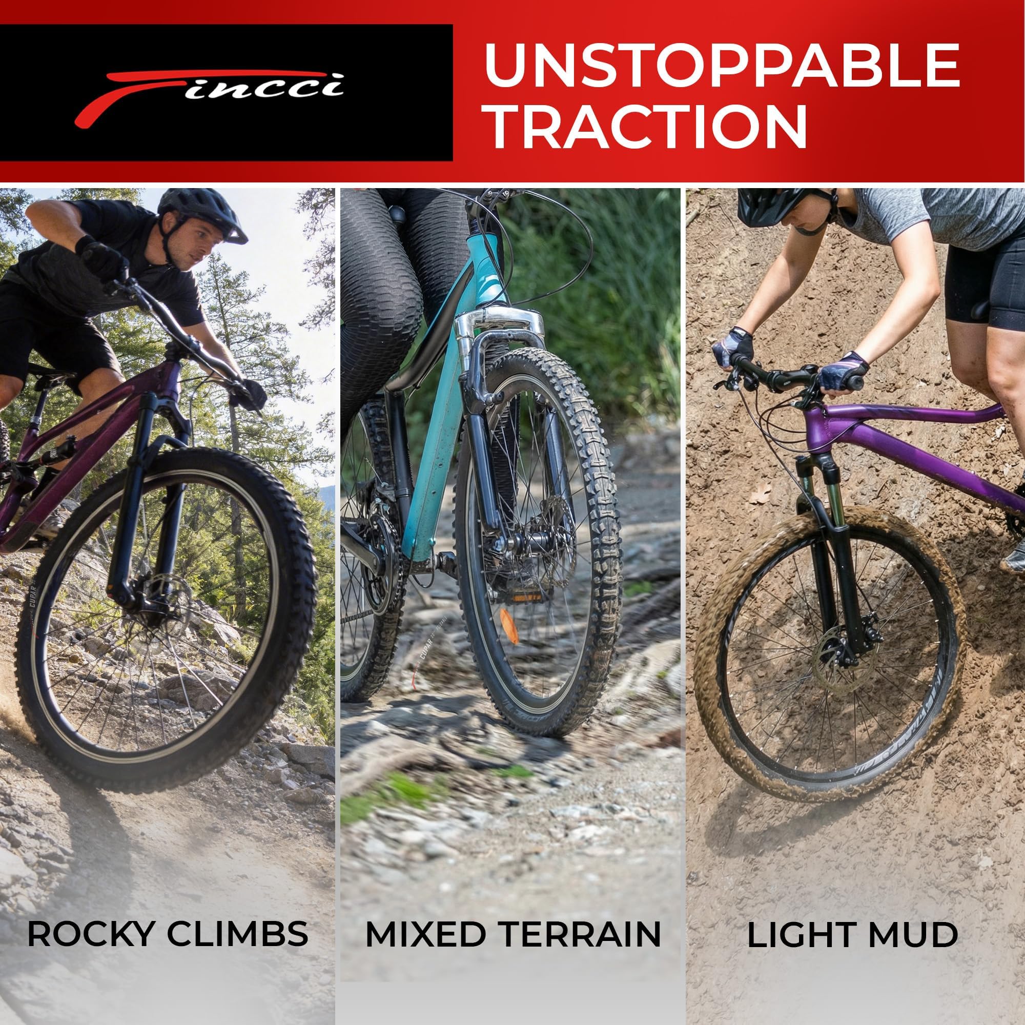 Fincci Pneu VTT 26 Pouces - Set Pliable Pneus pour Vélo 26 x 1.95 60 TPI avec Chambre à Air de Valve Presta 48mm - pour VTT Montagne, Velo Electrique, Hybrid Vélo, Sport Bicyclette - 50-559