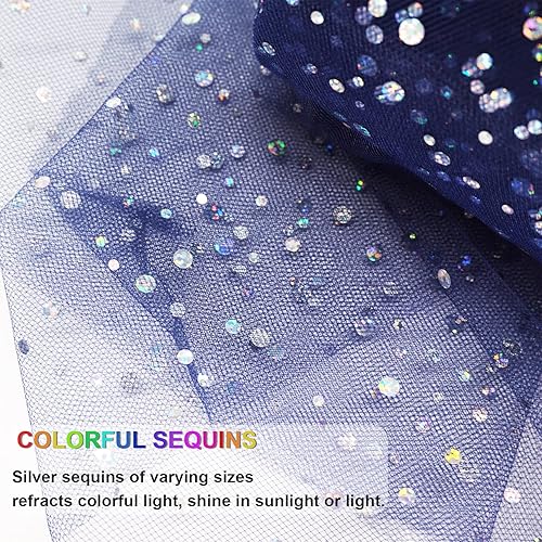 Miniatura 2 de Rollos de tela de tul con purpurina de 6 pulgadas, 50 yardas (150 pies) de cinta brillante con lentejuelas y lunares para bricolaje, falda tutú,