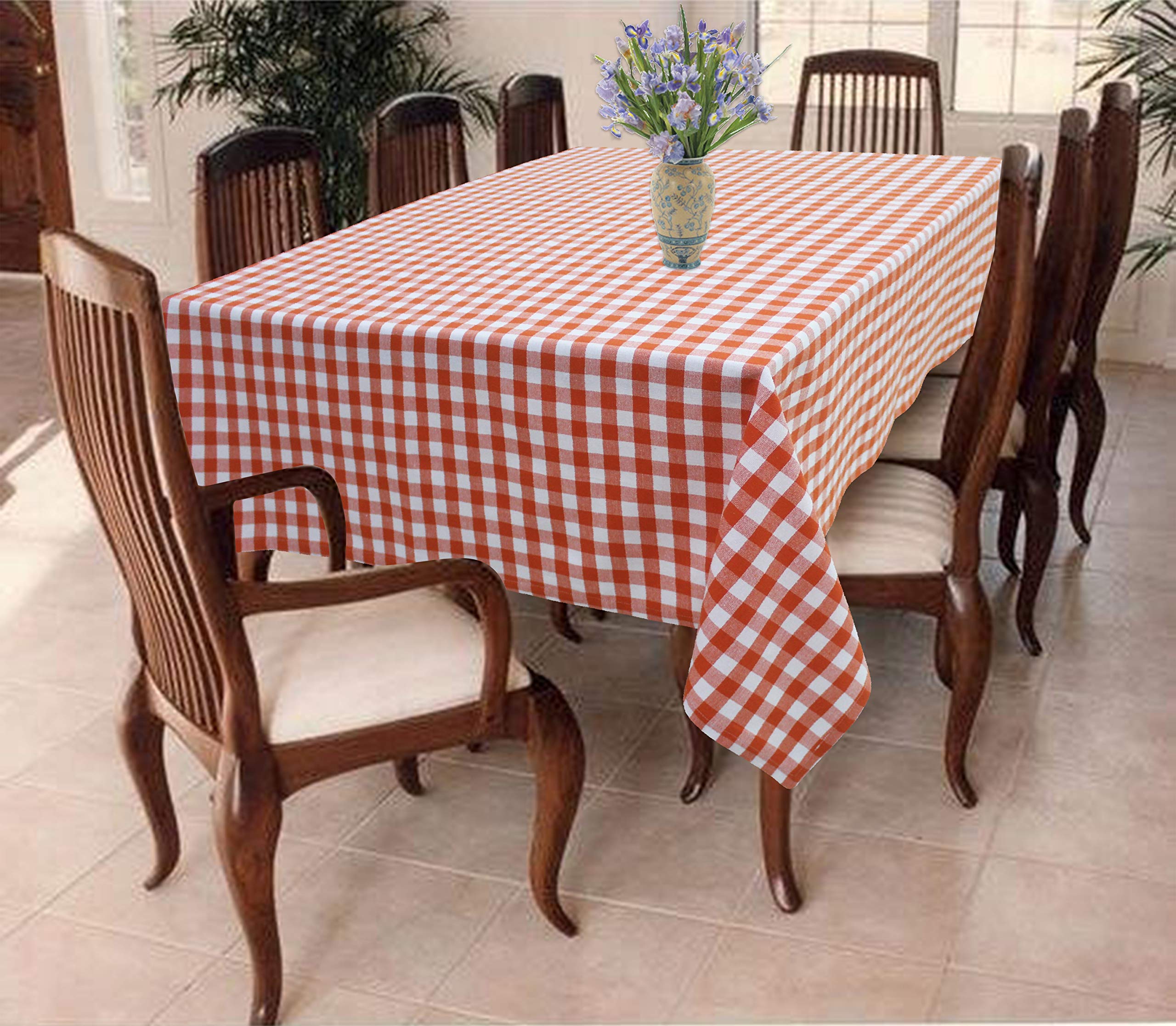 Airwill 100% Cotton Checkered Pattern 8 Seater Rectangle Table Cover Sized, 56x95 inches (Orange,White, Pack of 1)-image-31