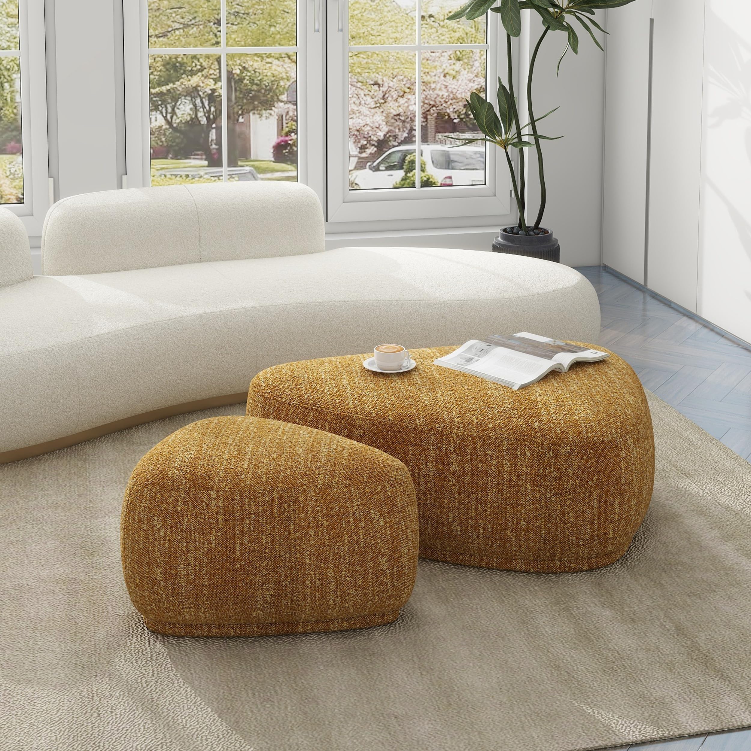  Bauble 35" & 26" Rounded Pebble Storage Ottomans, Set of 2, earthy Yellow (similar to stock photo)