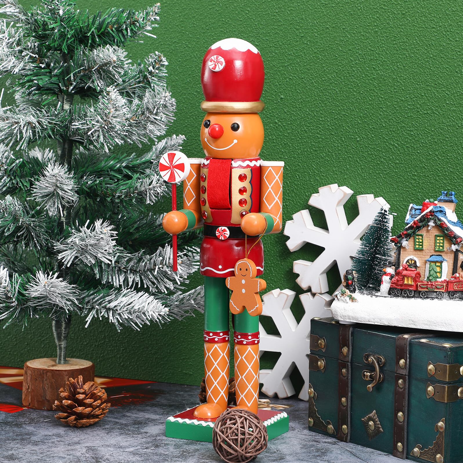 Toyvian Holz Weihnachts Nussknacker Figur 35cm Lebkuchenmann Ornament für Weihnachtsdekor Umweltfreundliche Weihnachtsdeko für Festliche Home Partygestaltung