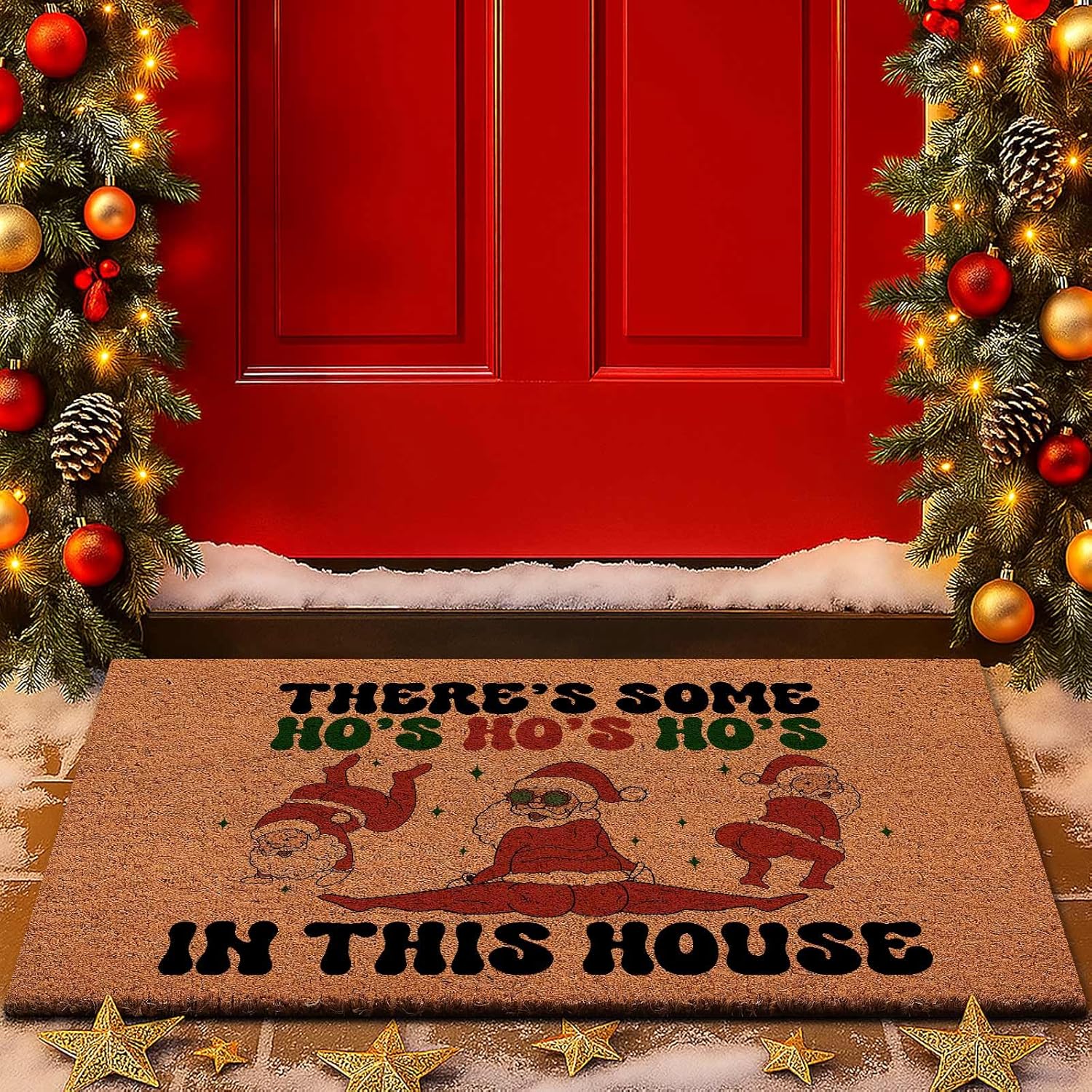 Lanpn Christmas Welcome Natural Coir Door Mat, Santa Coco Front Door Outdoor Doormat Outside Entrance Porch Non Slip Rubber Rug Winter Xmas Farmhouse Decor (Brown, 30x17 inch) Santa-brown 1'5" x 2'6" (Rectangular)
