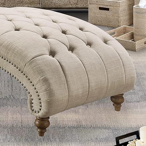 Miniatura 7 de Rosevera Leavitt - Silla tapizada de poliéster con botones y almohada de lanzamiento para dormitorio interior estándar color beige perla