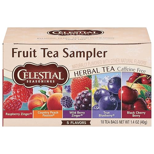 Celestial Seasonings Paquete variado de hierbas de muestras de té de frutas, sin cafeína, caja de 18 bolsas de té