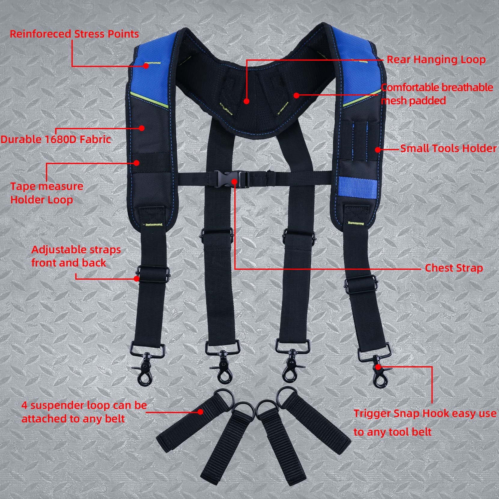 KUNN Magnetic Tool Belt Suspenders Heavy Duty Work Suspender for Construction Electricians Carpenter Framer Tool Belts