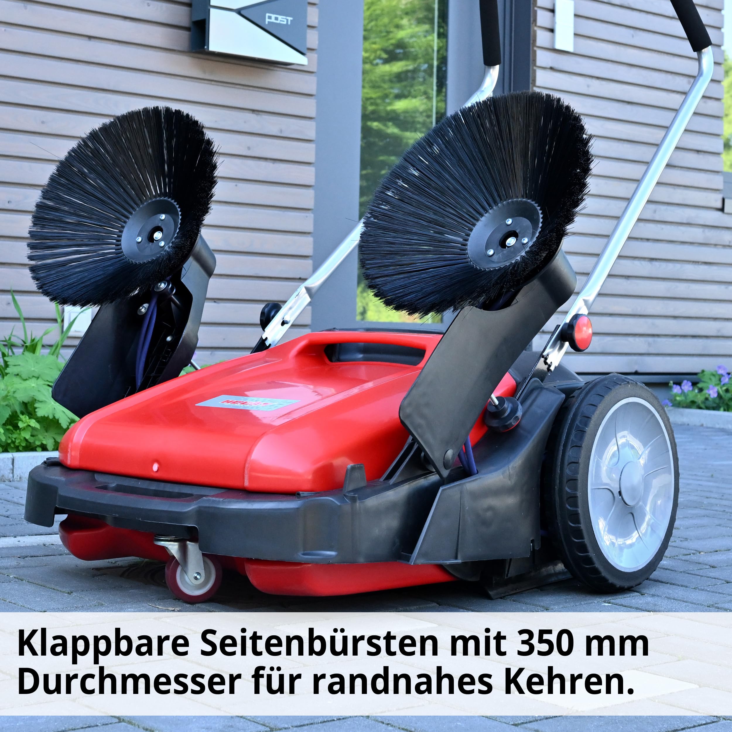 HECHT Kehrmaschine – 105 cm Arbeitsbreite – 350 mm Bürsten – 48 l Auffangbehälter – Kehrmaschine manuell – für große außen Flächen zum Laub, Schmutz & Kies beseitigen
