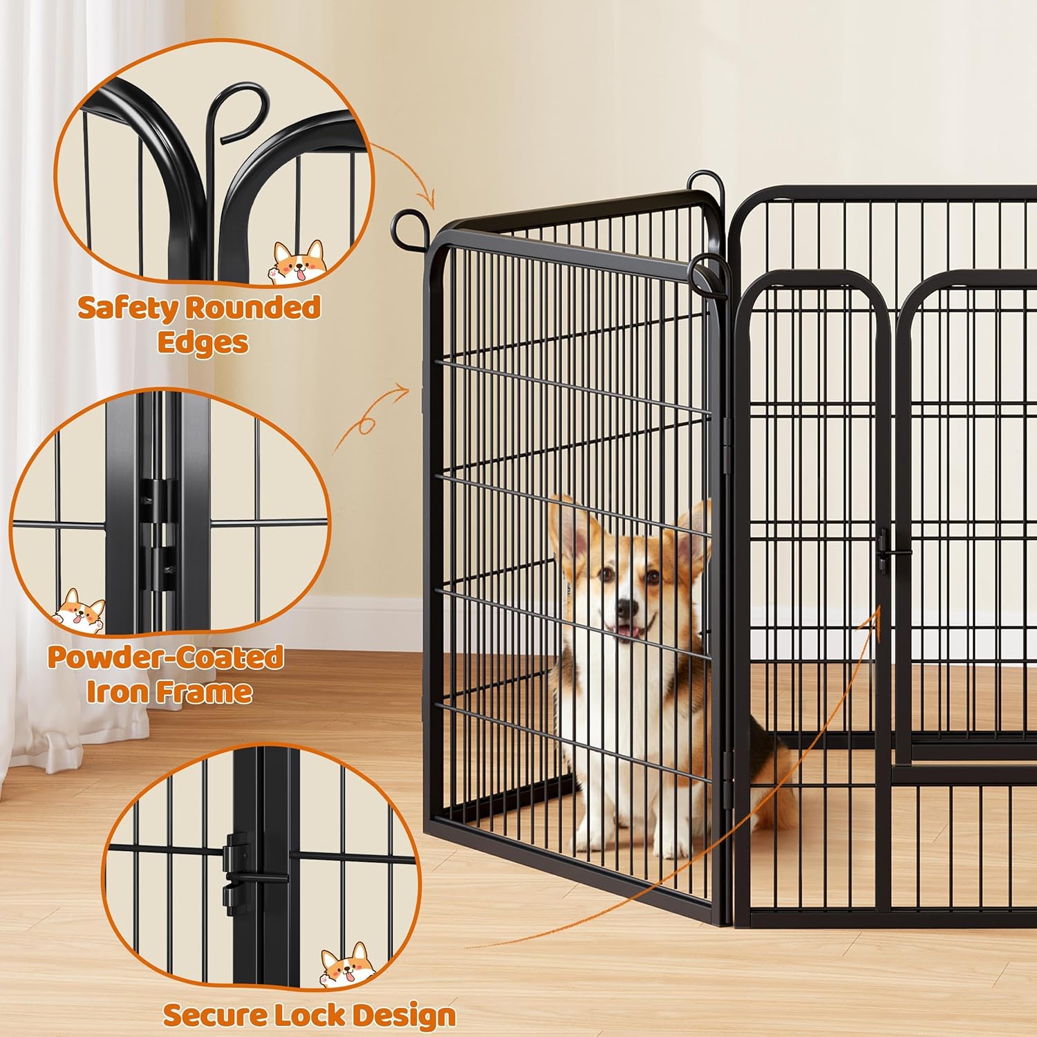Yaheetech Wide Panel Dog Playpen, 6 Panels 32 inch High Pet Pen with Gate, Portable Indoor Outdoor Fence for Medium/Large Breed Dogs