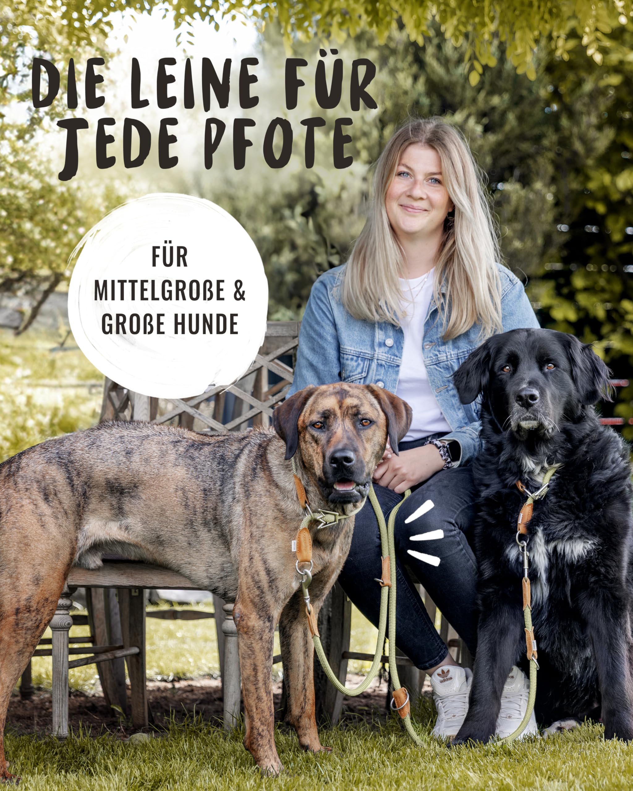 Rudelkönig Führleine Emma 2,30m - Verstellbare Hundeleine für mittelgroße & große Hunde - Elegante Tauleine in Khaki