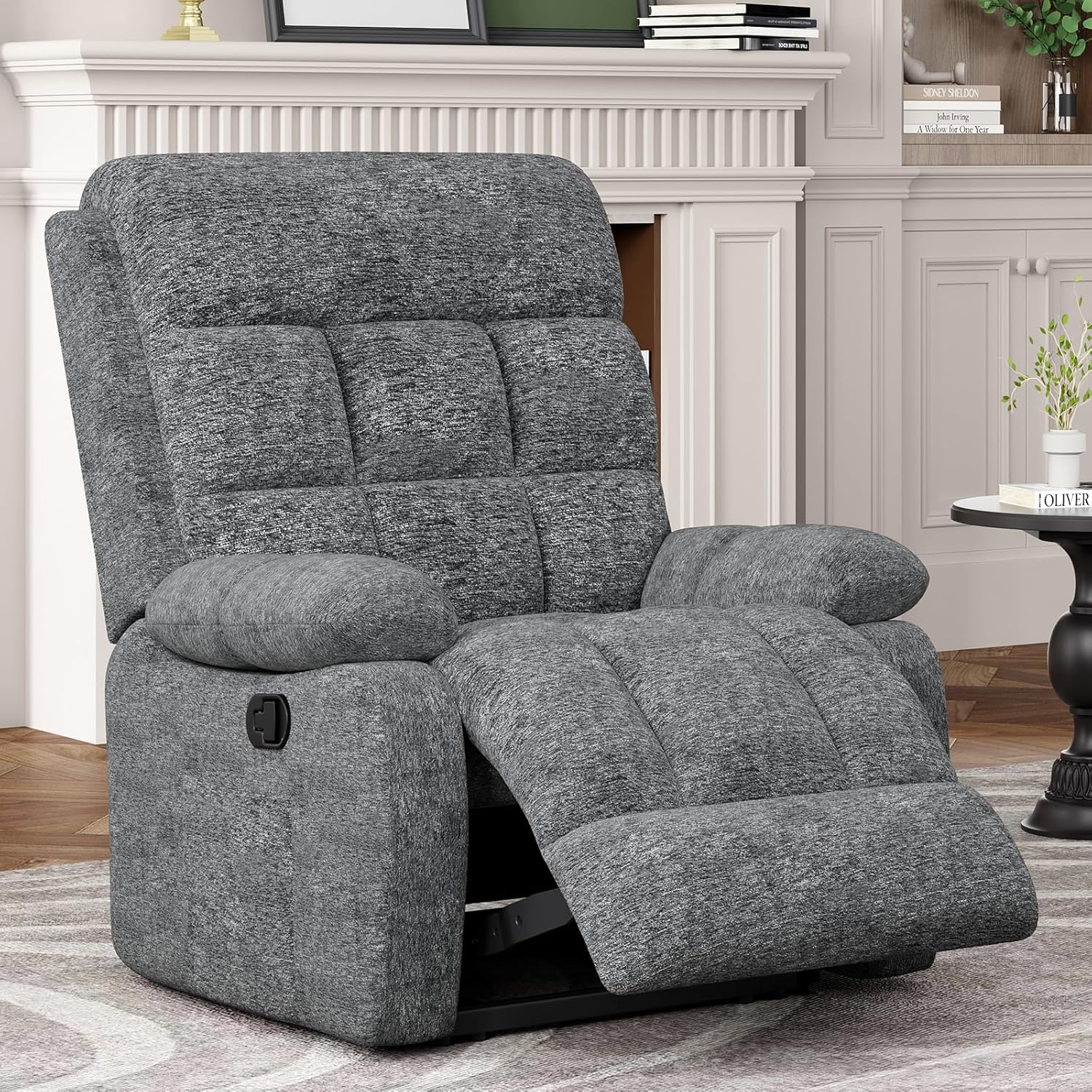 Recliner Chair, Upholstered Rocker Recliner Chair with Side Pocket, Ergonomic 110°-160° Adjustable Reclining Chairs for Adults, Single Sofa Chair with Footrest,Recliner Sofa for Living Room
