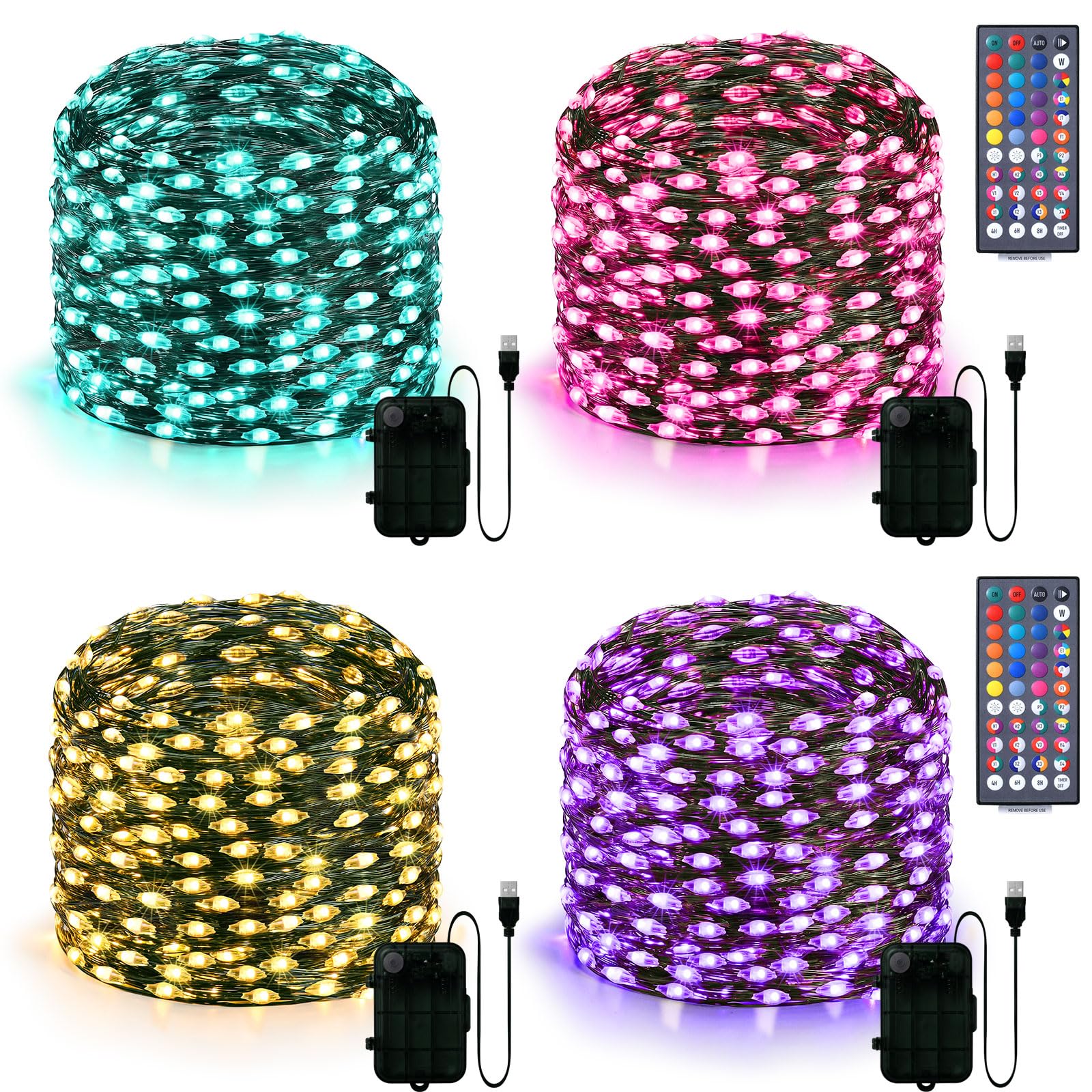 4x100LED 10M 34 colores cadena de luces de alambre de cobre