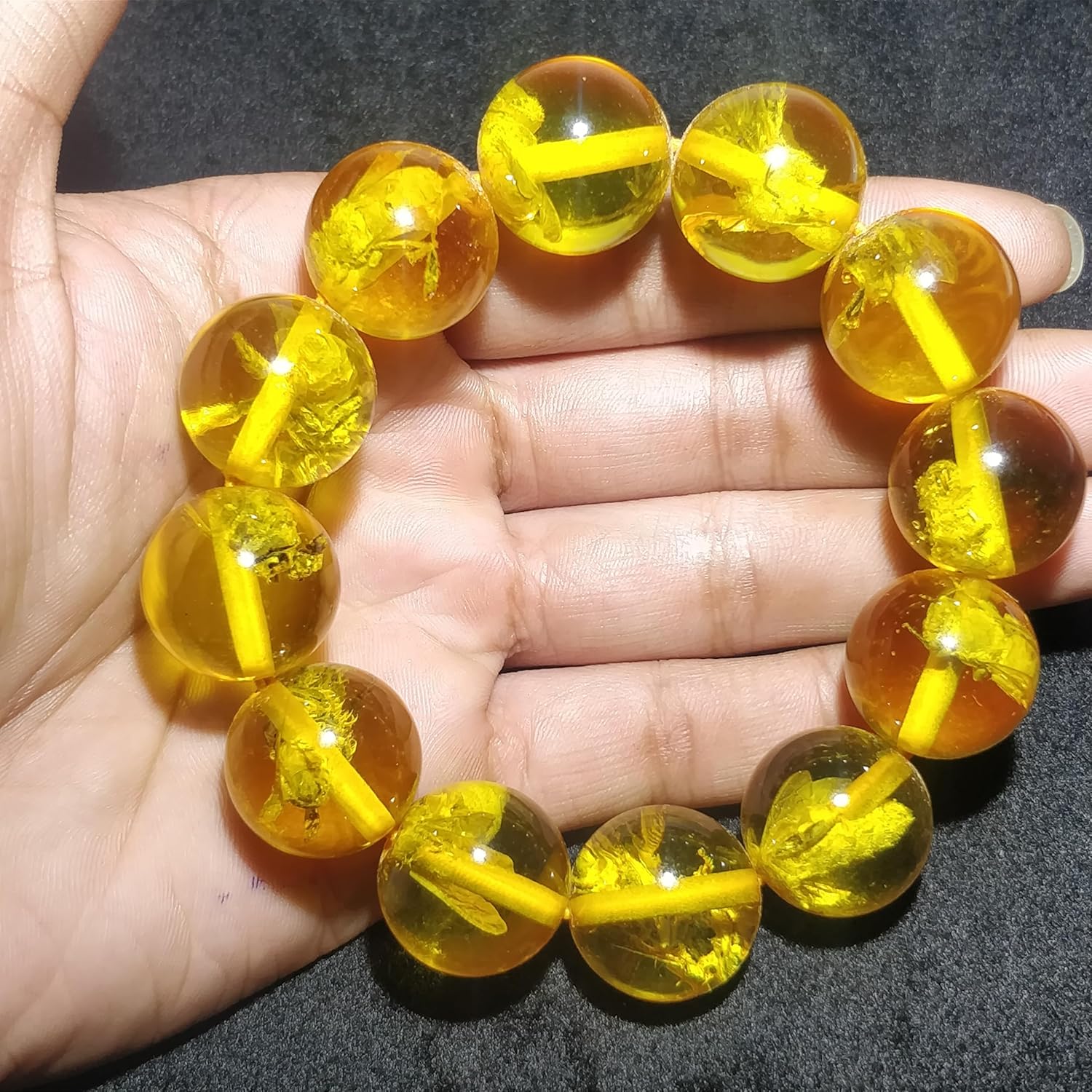 Natural amber gemstone 20mm stretch bracelet | 9 inch | yellow color, round shape, smooth cut, stone | handmade jewelry |healing wristband | astology jewellery |LK_ESC_00100