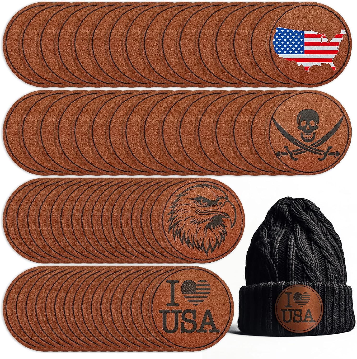 Harsgs 64PCS Blank Leatherette Hat Patches, Retangle