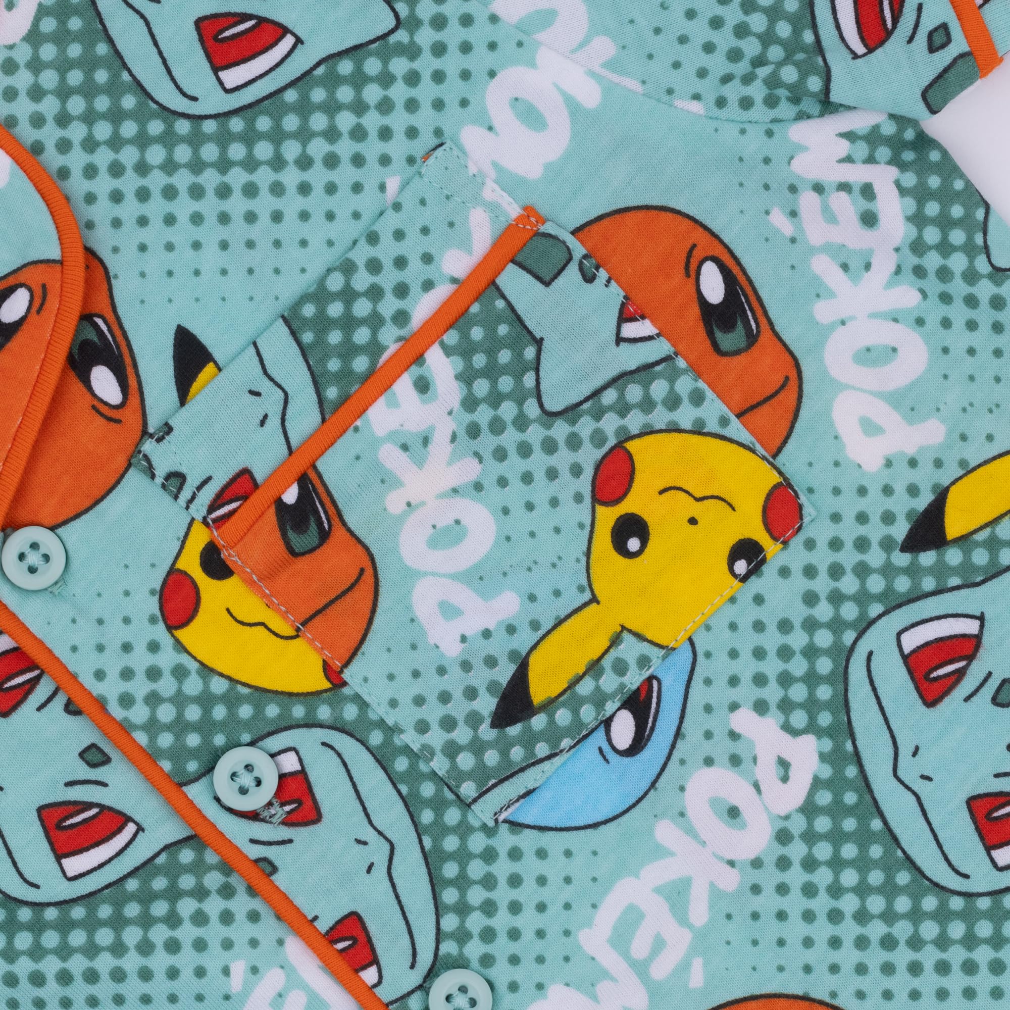 Pokémon, Pikachu, Squirtle, Bulbasaur, Charmander, 100% Cotone con Bottoni Pigiama a Maniche Corte, Green, Verde