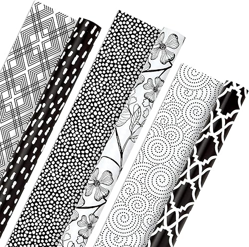 Hallmark Rollos de papel de regalo en blanco y negro para graduación, cumpleaños, baby shower, boda, todas las ocasiones - Papel de regalo floral,