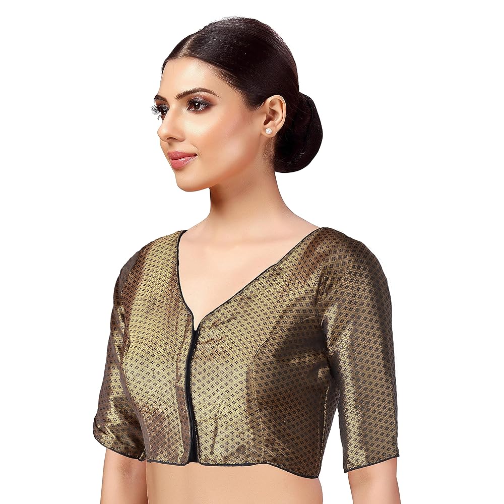 Apolina|meera blouse almond Chandrakala V-Neck Blouses for Women Sarees,Readymade Black