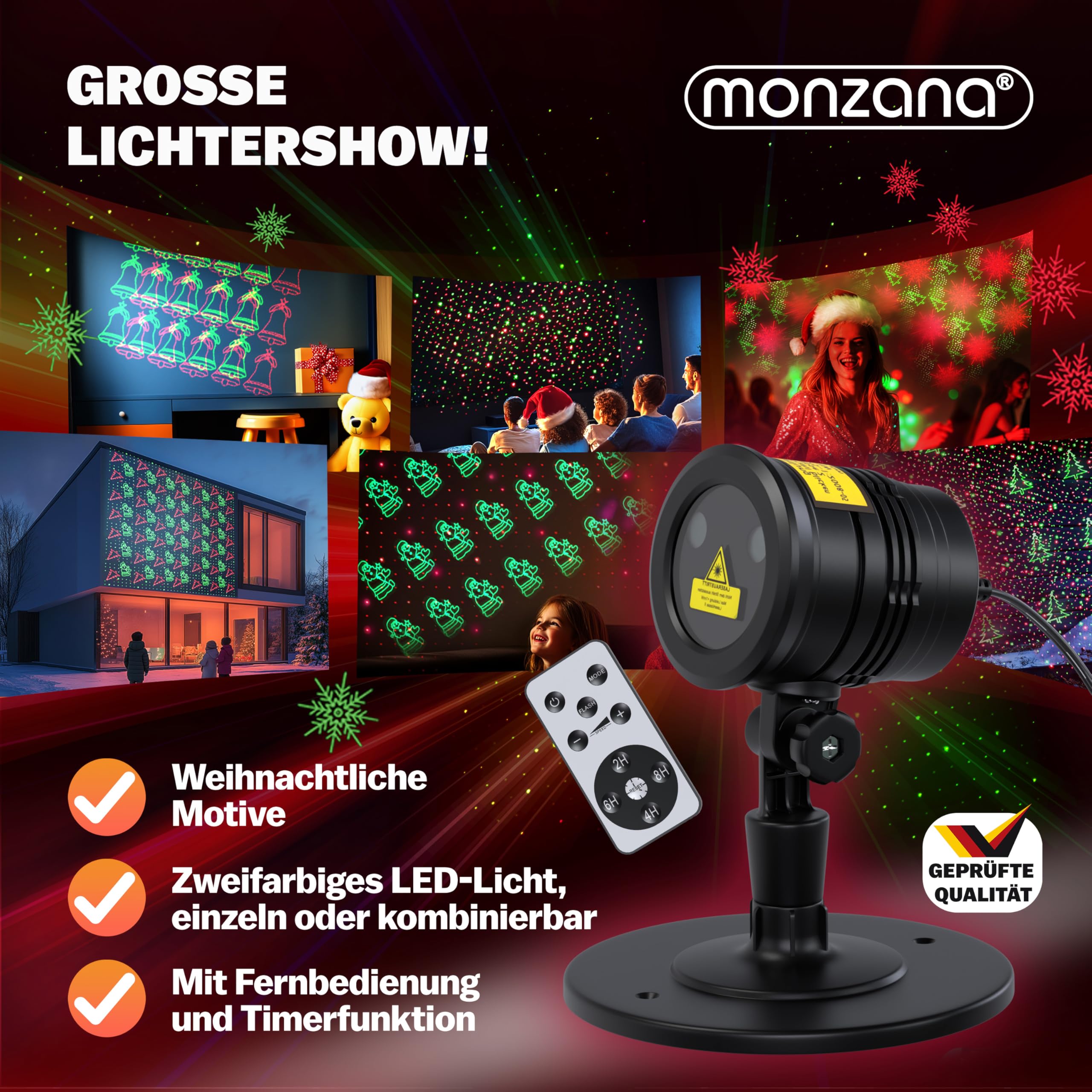 Monzana Proiettore Laser a LED di Natale IP44 Telecomando con Timer Babbo Natale Esterni Interni