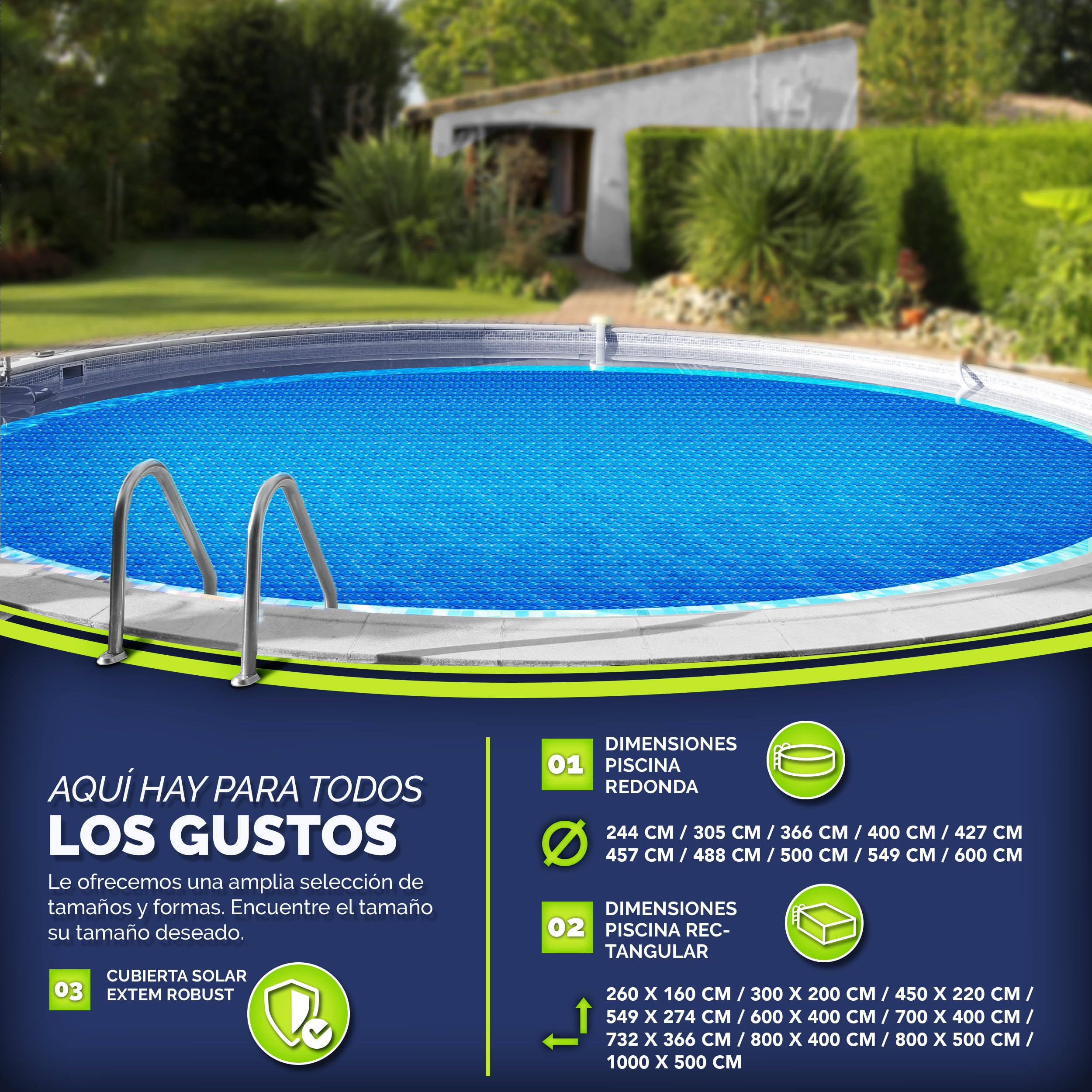 tillvex Cobertor Solar para Piscinas Redonda & Rectangular | Espesor de la lámina Solar 120 µm | La Cubierta Solar se Puede Cortar a Medida (Ø 600 cm, Azul)