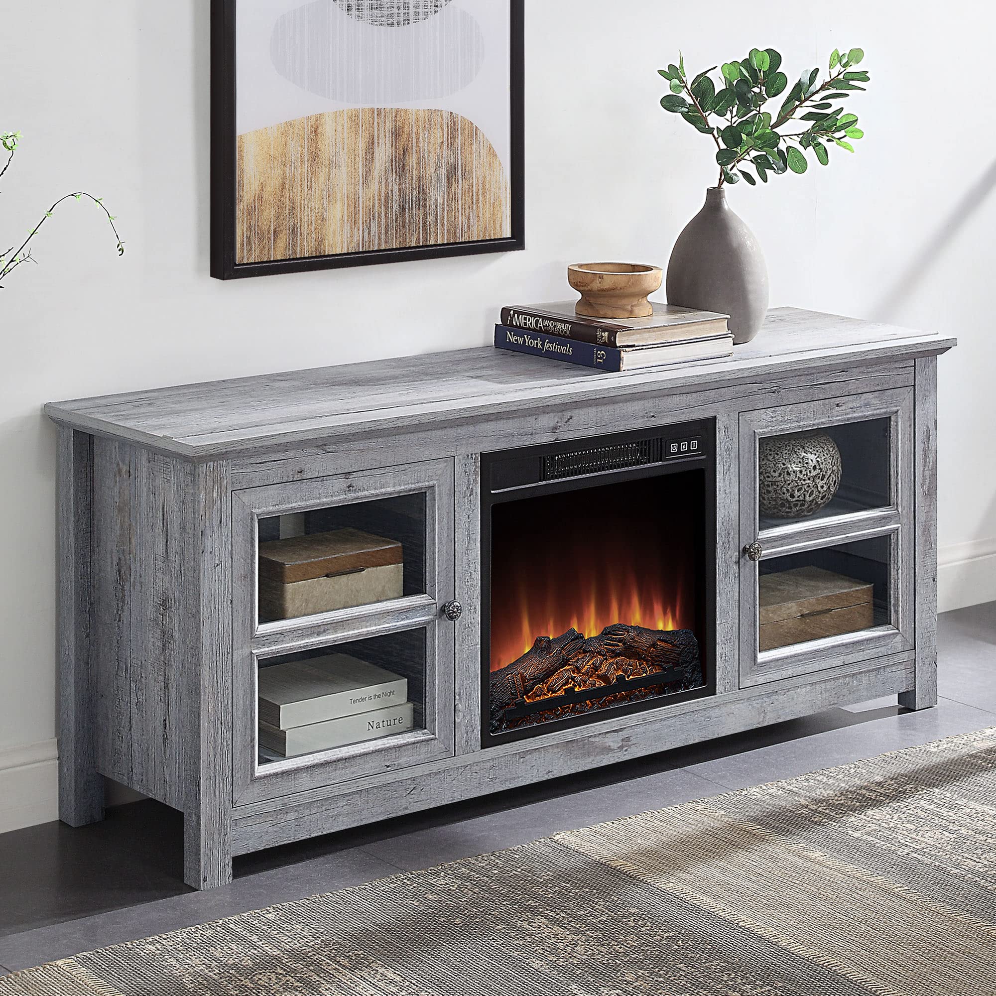 Buy BELLEZE Modern 58 Inch Farmhouse Electric Fireplace TV Stand