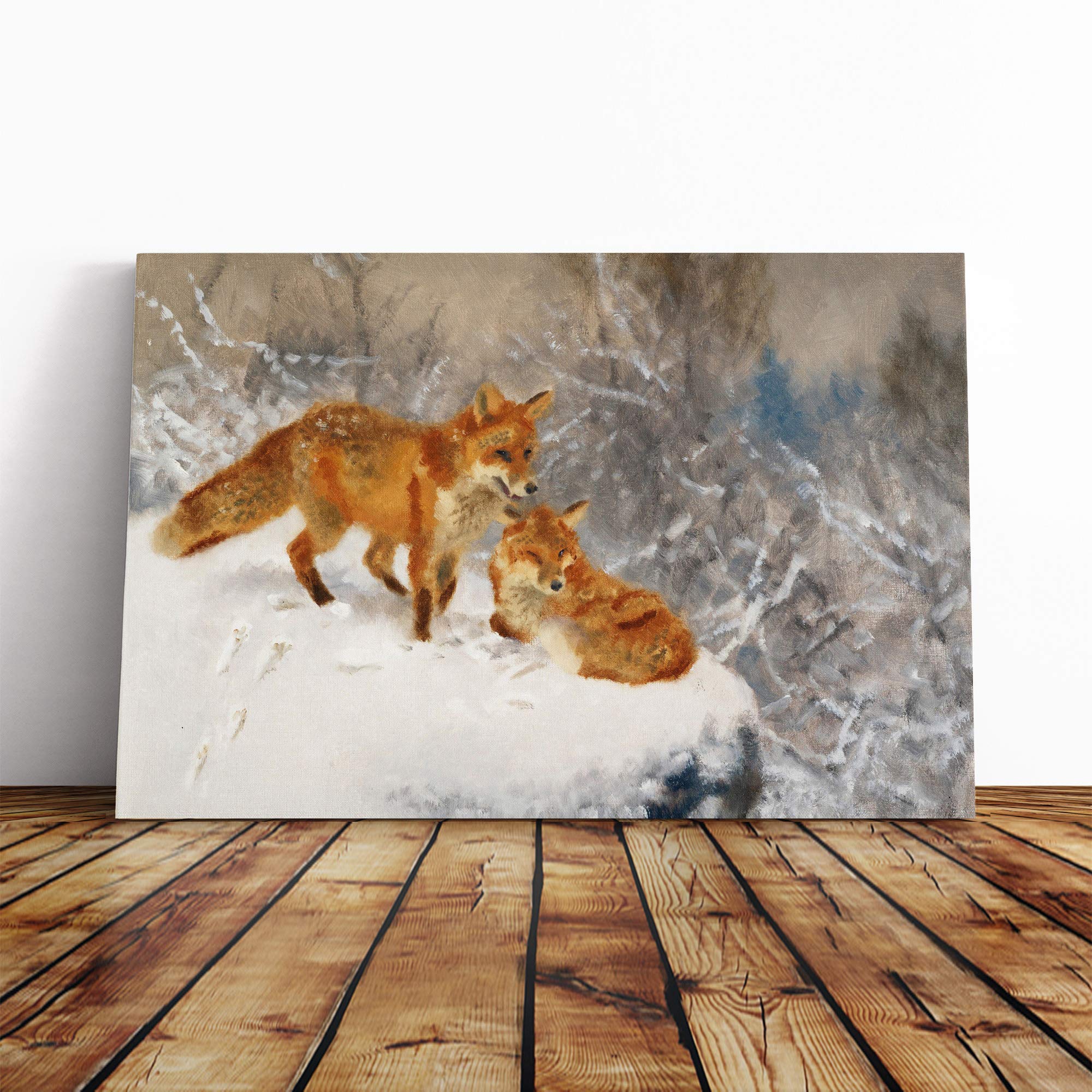 Bruno Liljefors Two Foxes Canvas Print | Gallery Wrapped 30mm Frame Wall Art | 20x14 inches | Ready to Hang | Modern Picture | Living Room Bedroom Lounge Office