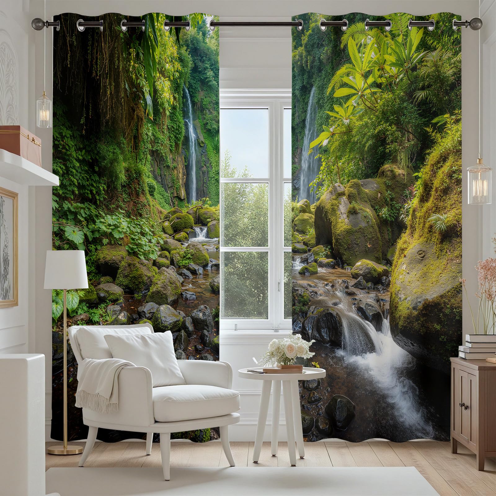 Wald Wasserfall Vorhange Blickdicht 2er Set, Tropisch Dschungel Panorama | Gardinen mit Ösen Natur Landschaft Verdunklungsvorhänge 175 cm Lang 70 Breit Thermovorhang Wohnzimmer Schlafzimmer