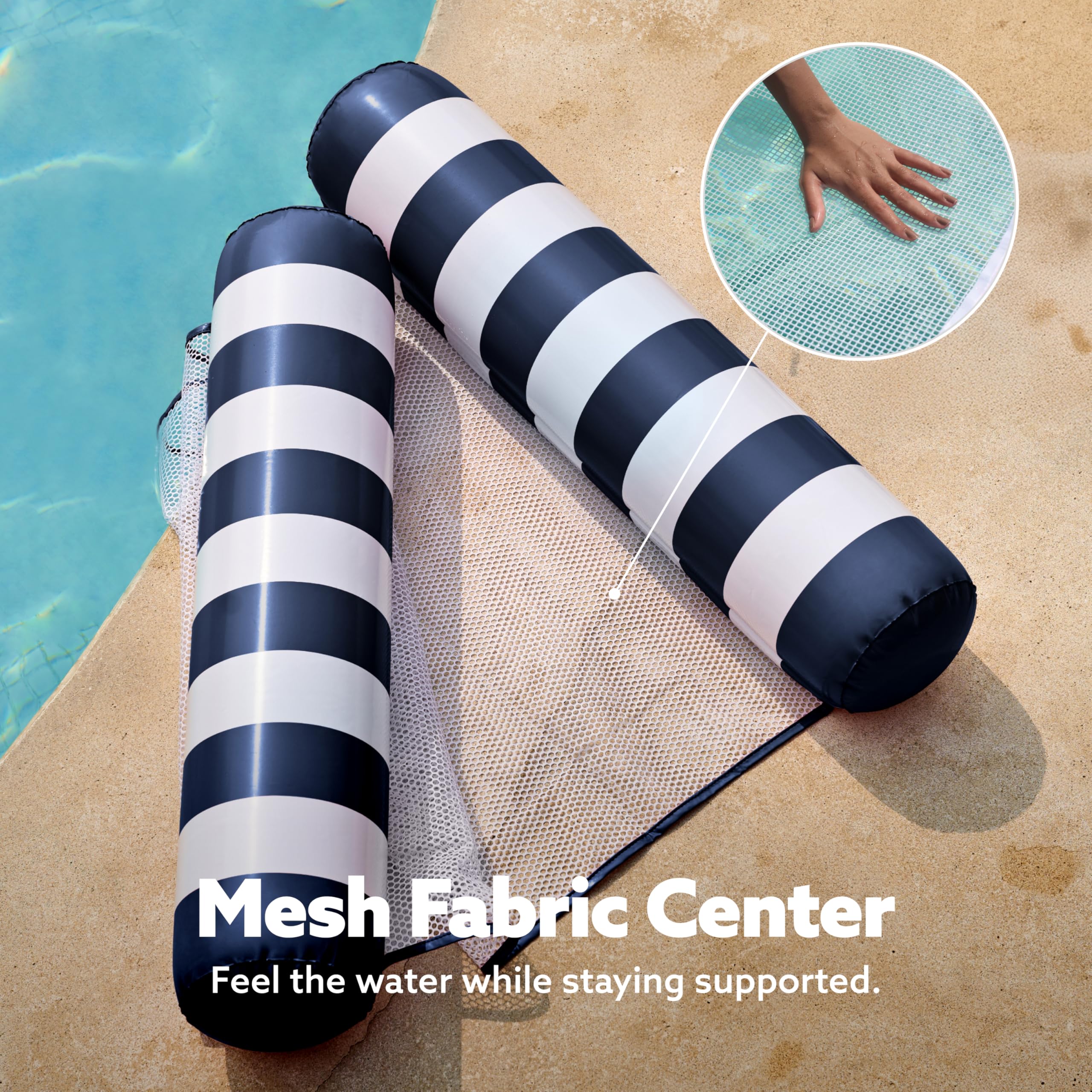 Hamaca tipo tira para adultos, 4 en 1, flotadores inflables multiusos para piscina, hamaca de agua de PVC (tira - azul marino) 5