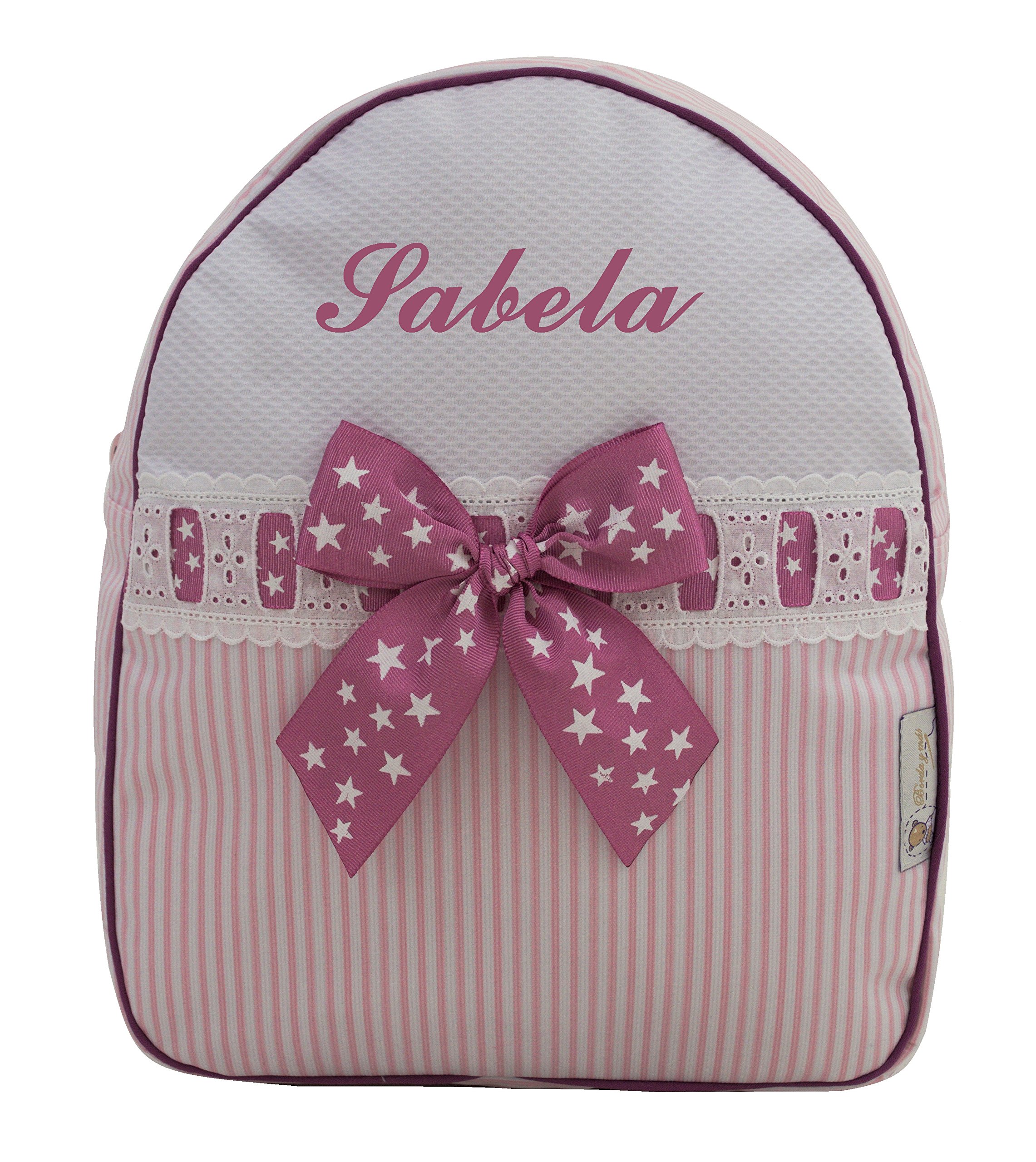 Canastilla Premium con nombre de bebé bordado, modelo Sabela (Rosa)