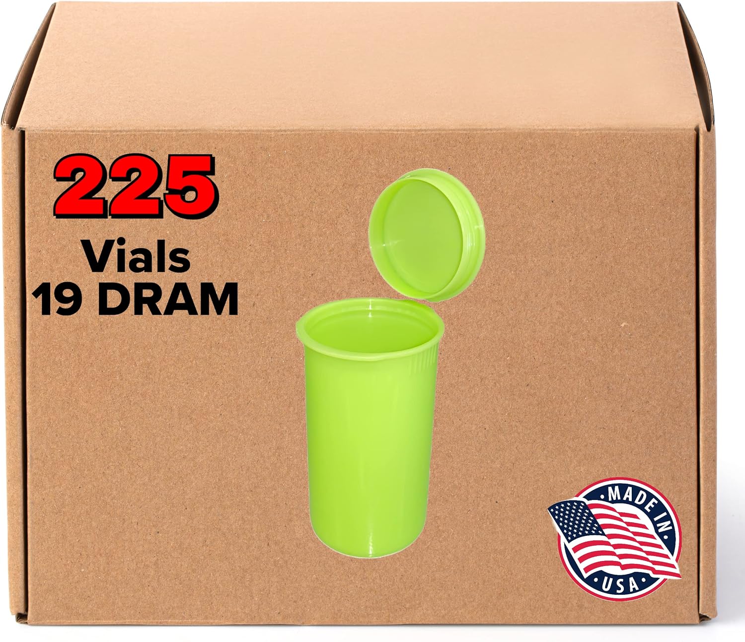 DRAM 19 Pop Tops (Lime-Green)(2.75In Deep X 1.5In Wide) - Child Resistant - RX Vials - 225 Count