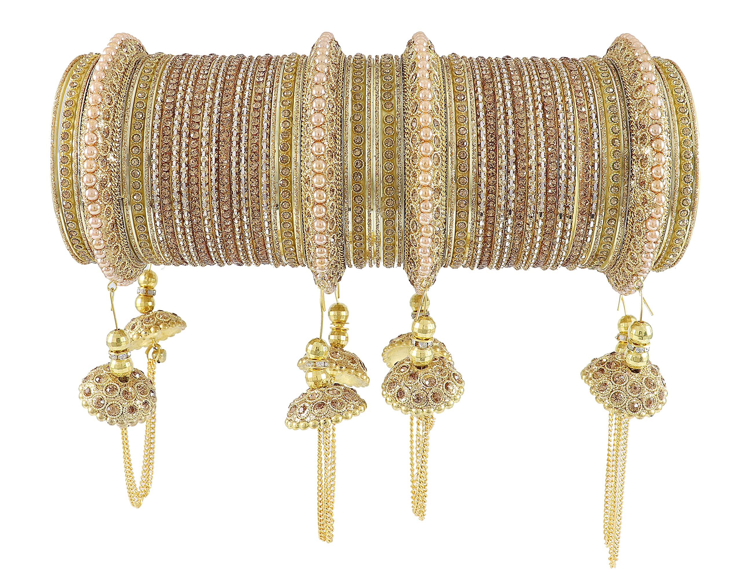 ZULKA Get your traditions Metal with Zircon Gemstone Or Beads Studded worked and Velvet worked Glossy Finished Latkan Chuda Set For Women and Girls